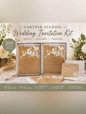 Gartner Studios Rustic Floral Wedding Invitation Kit 200 Piece Set New Sealed